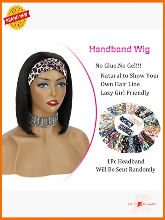 Human Hair Bob Headband Wig Straight 12 Inch Glueless Easy Wear main image 6